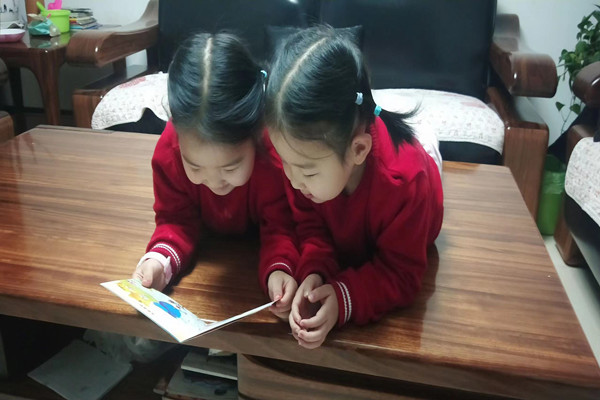 张晨楠、张晨梓姐妹俩正在认真读书.jpg